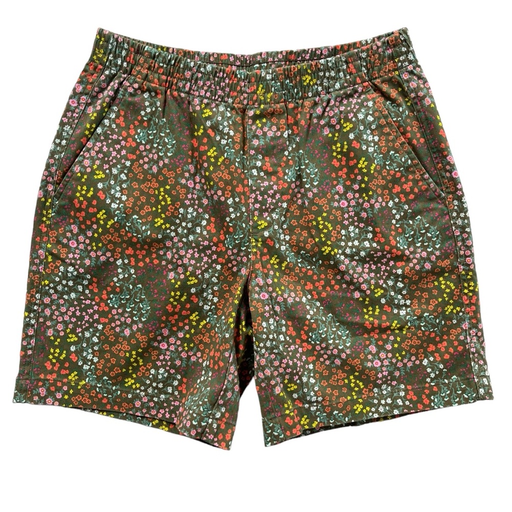 Lands’ End Women’s Sz 6 Forest Moss Mini Floral Mid Rise Pull On 7” Chino Shorts
